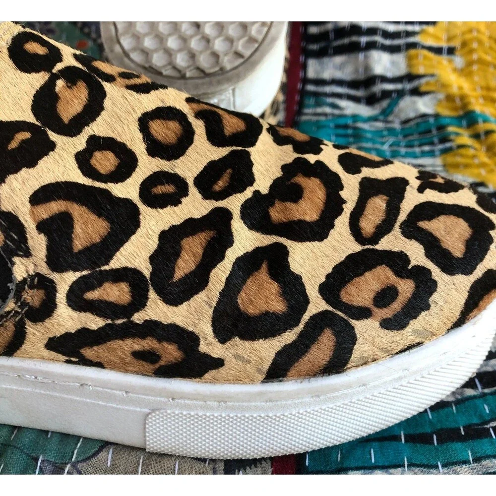 Sam Edelman Leopard Calf Hair Slip On Sneakers Size 7 Tan Black  Lacey